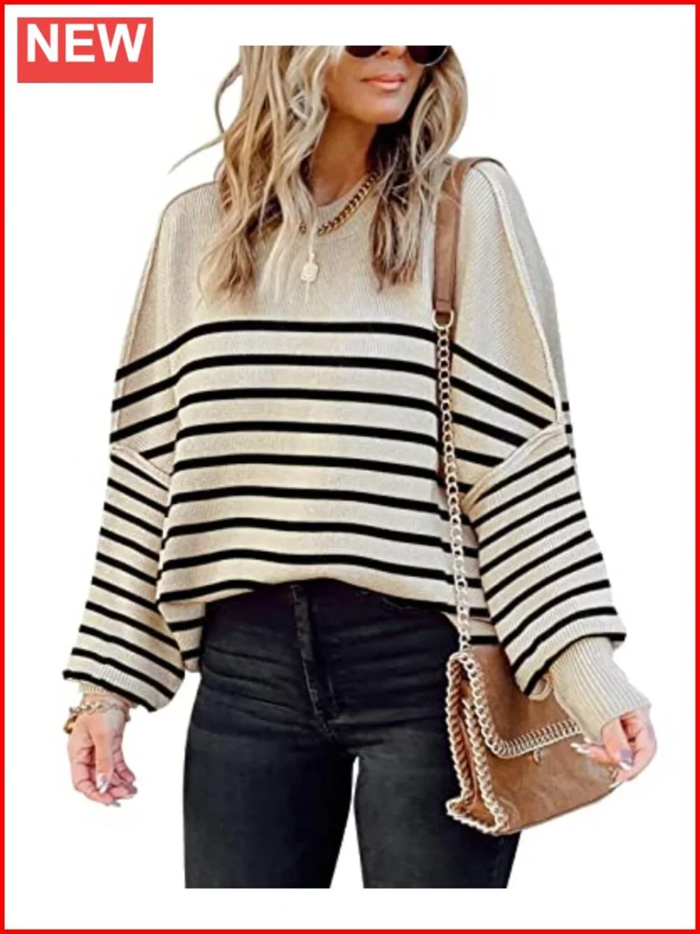 Womens Oversized Crewneck Batwing Sleeve Pullover Sweater Knit Jumper